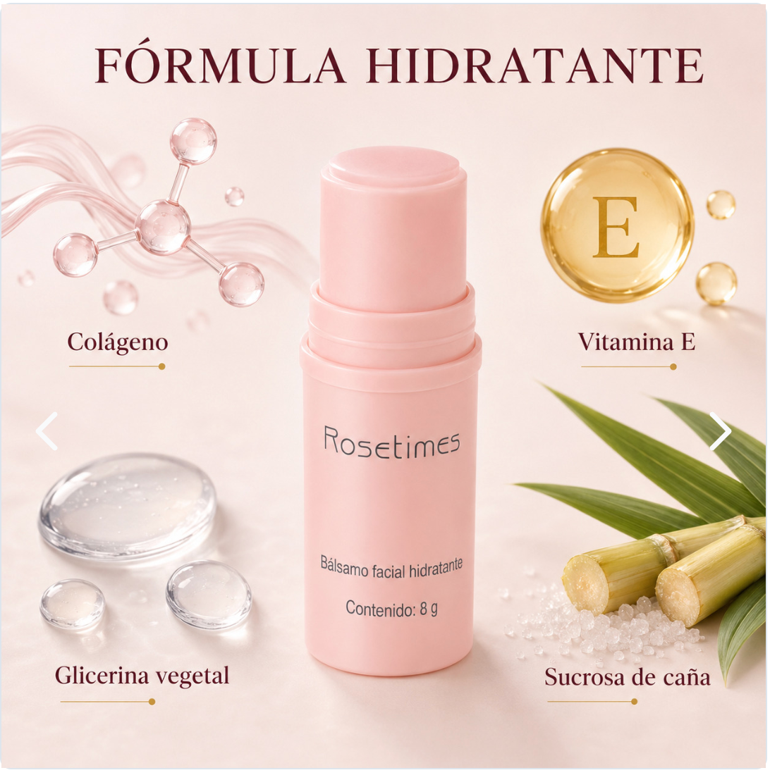 Bálsamo Facial Hidratante en Stick Rosetimes 8g | Firmeza y Luminosidad