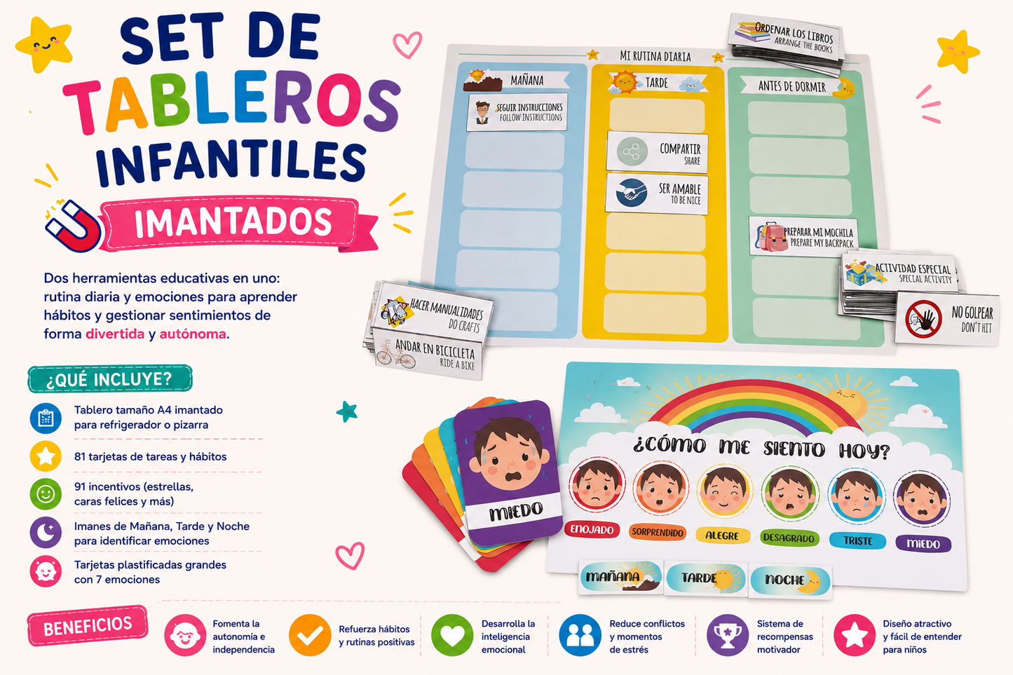Set de Tableros Didácticos Imantados / Emociones y Rutina diaria