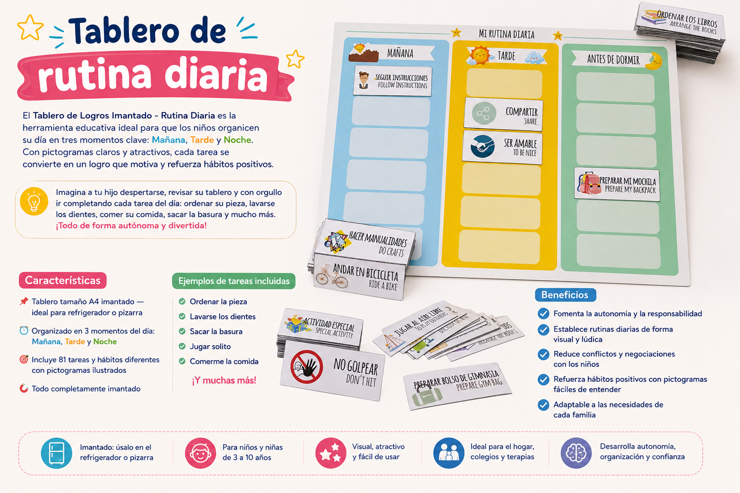 Tablero de Logros Imantado - Rutina Diaria para Niños con Pictogramas
