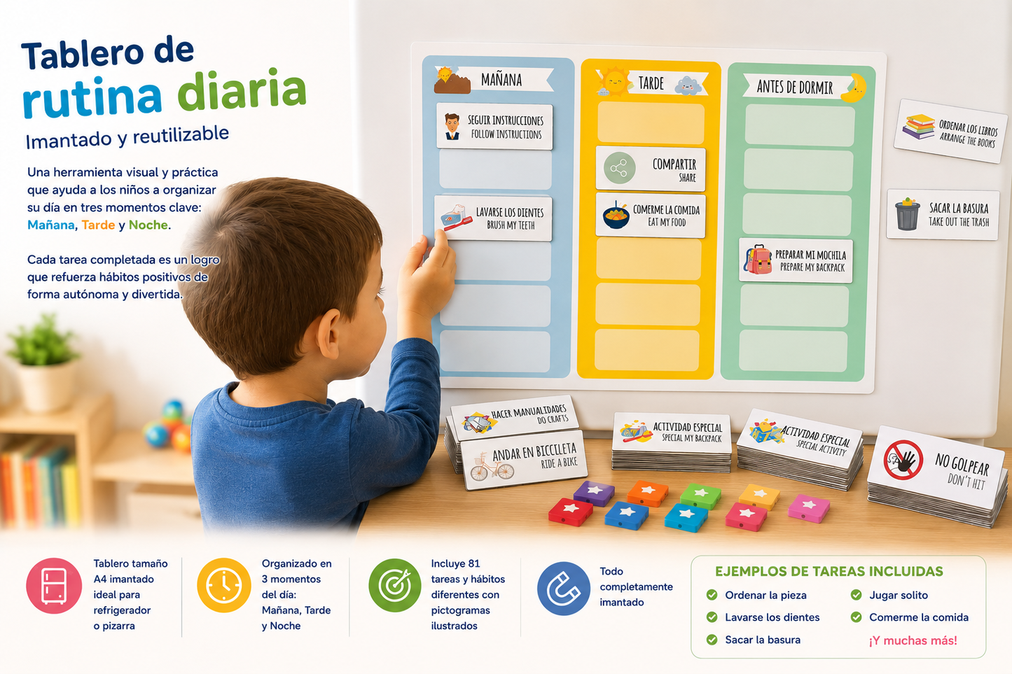 Tablero de Logros Imantado - Rutina Diaria para Niños con Pictogramas